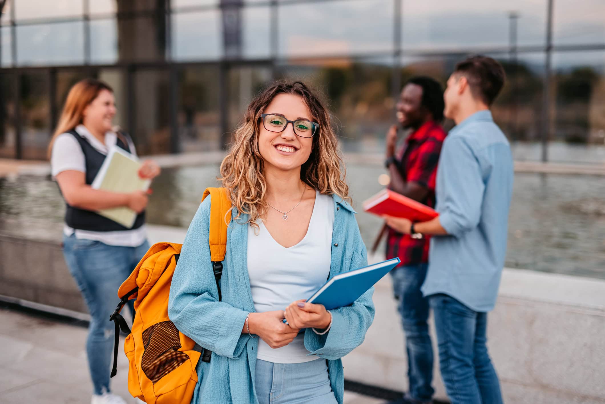 Smiling female college student