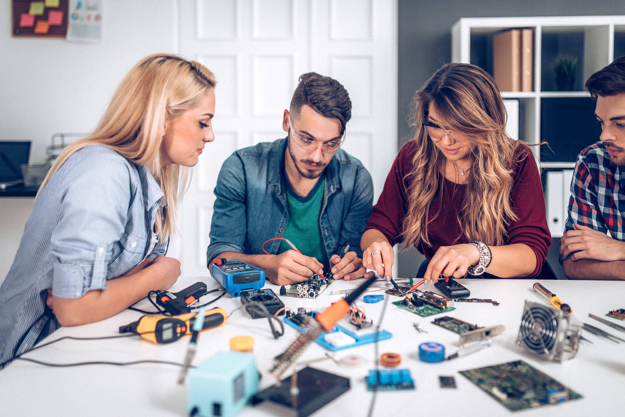 Young students work on an engineering project