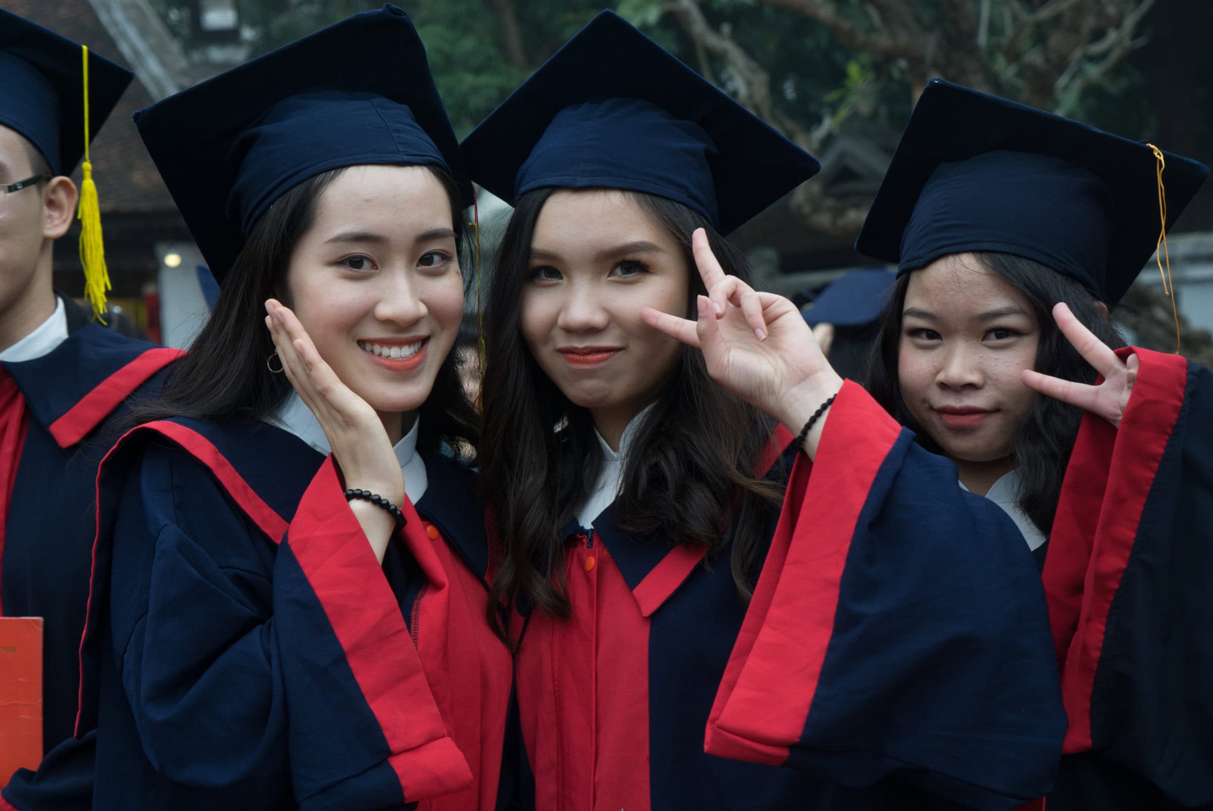 Hanoi, Vietnam: February 23rd: Proud high school students celebrating their graduation at the Temple of Literature.
