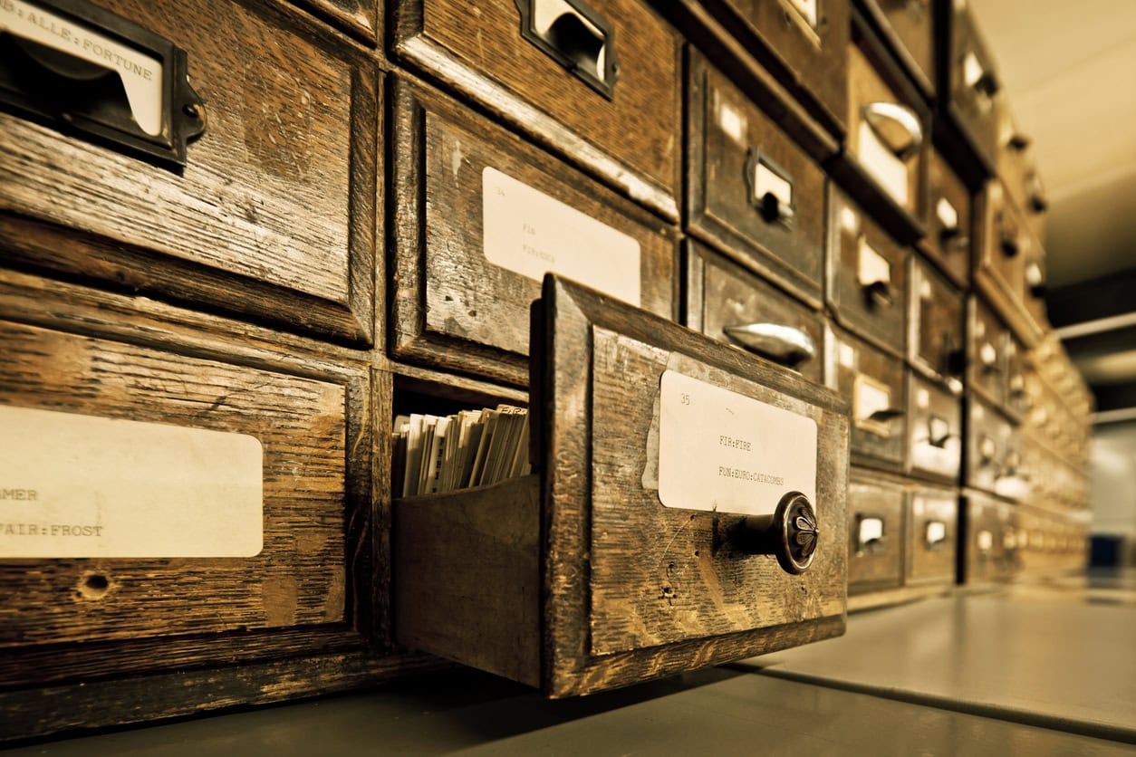Antique wooden storage boxes in a archive Antique wooden storage boxes in a archive