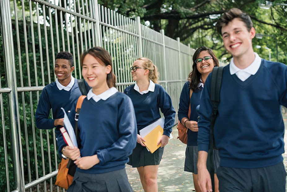 Group of students walking together outside