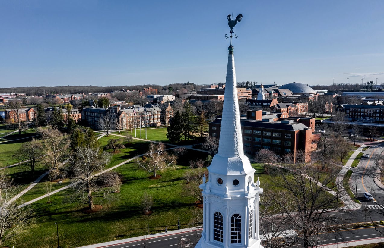 Aerial view of University of Connecticut in spring