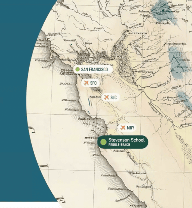 Map of CA with location of Stevenson School indicated