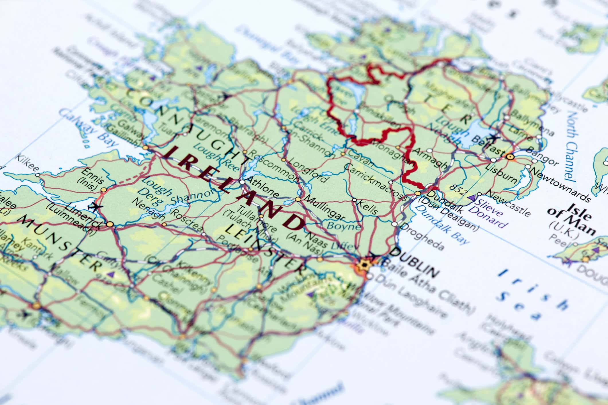 Map of Ireland. Selective Focus