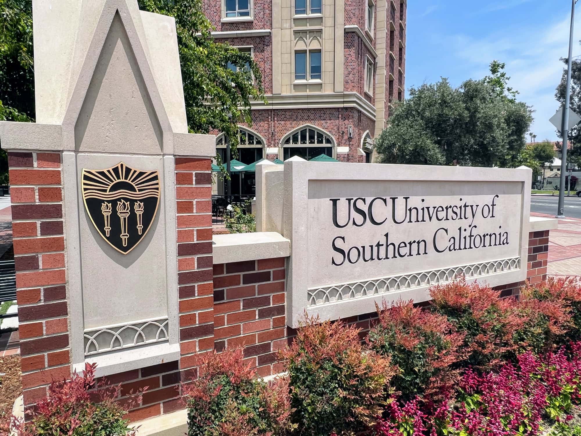 Los Angeles, CA 6-3-2022 Views of the University of Southern California campus signage, the home of the Trojans