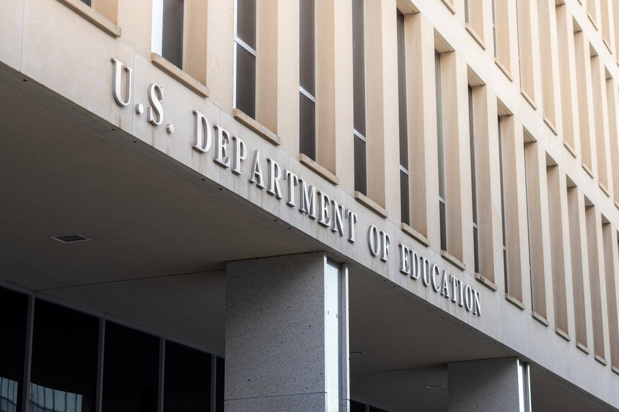Morning Sun on The Entrance of the Lyndon B. Johnson Department of Education building in Washington, DC