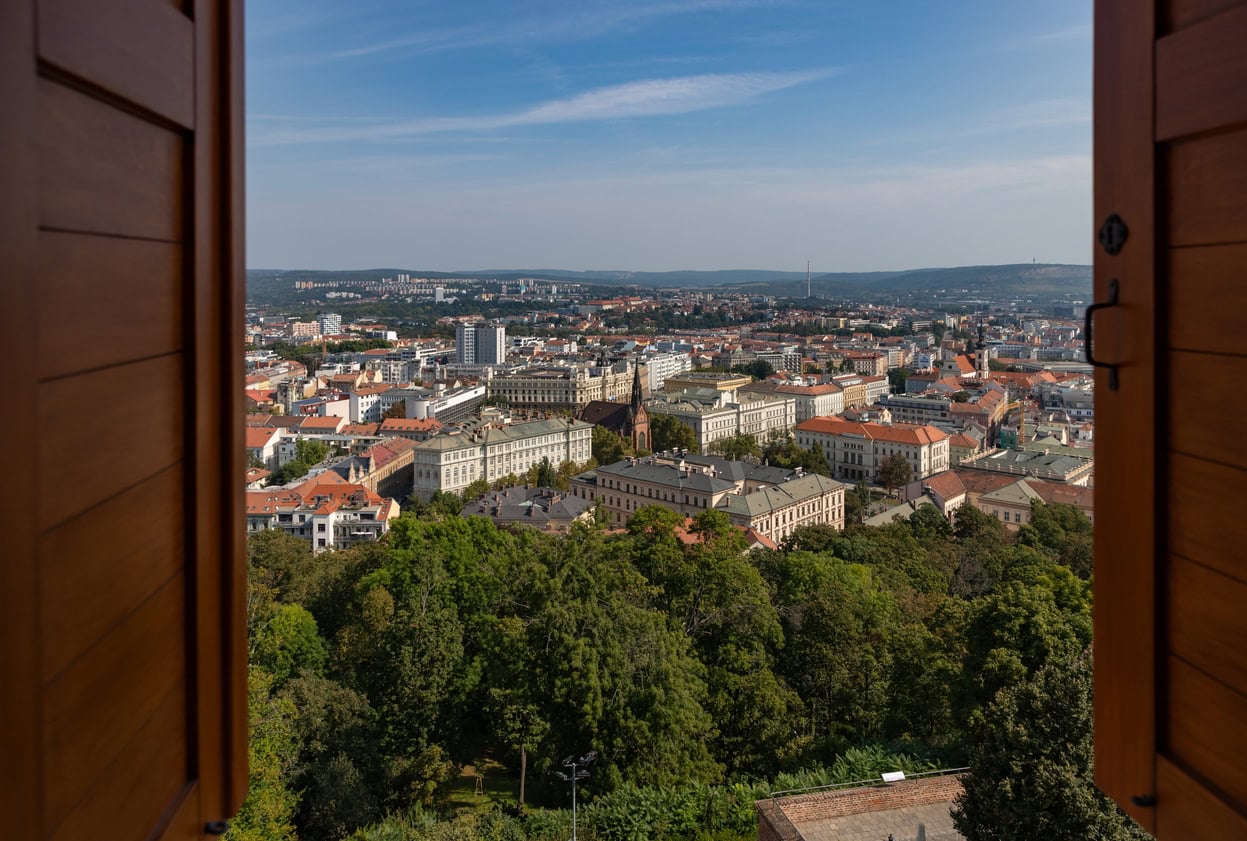 Brno, Czech Republic - August 31, 2024: A picture of the Brno Old Town as seen from the Spilberk Castle.
