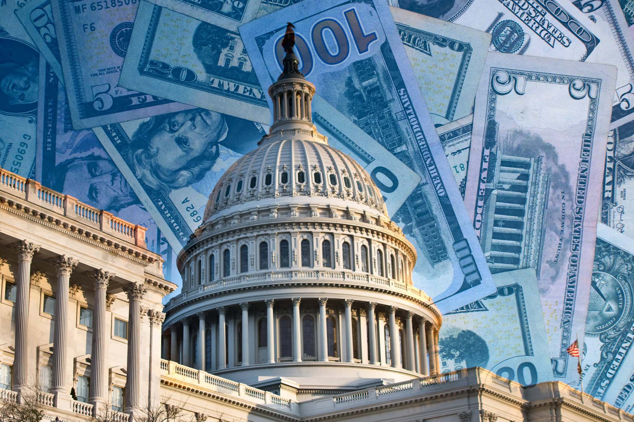 Washington DC - Capitol collage about political contributions, donations, and funding in American politics