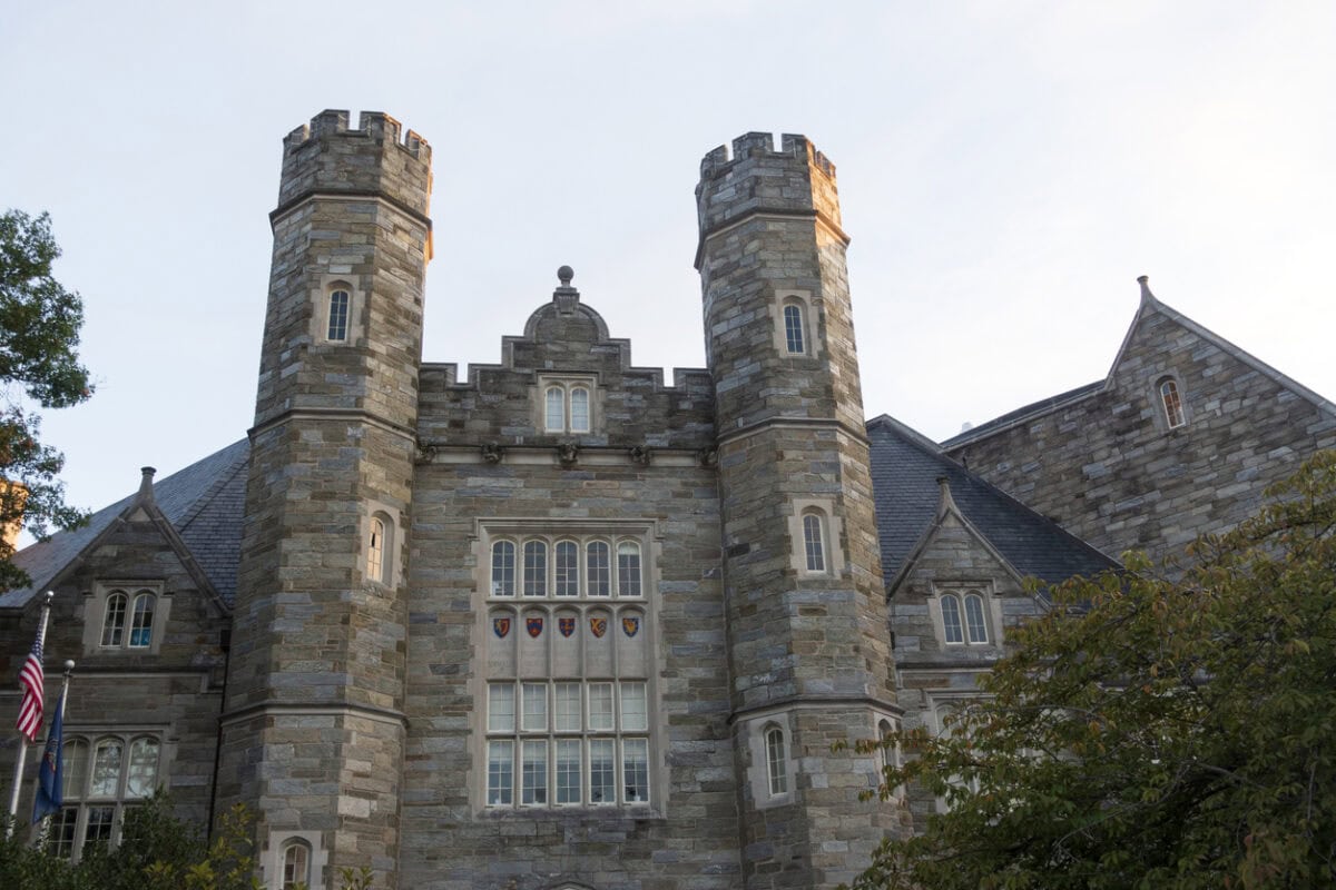 Tower of Concert Hall in West Chester University of Pennsylvania, one of the largest campus in the public university system of Pennsylvania State, USA