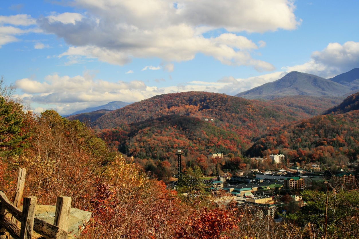 The Great Smoky Mountains in Autumn at Gatlinburg, Tennessee